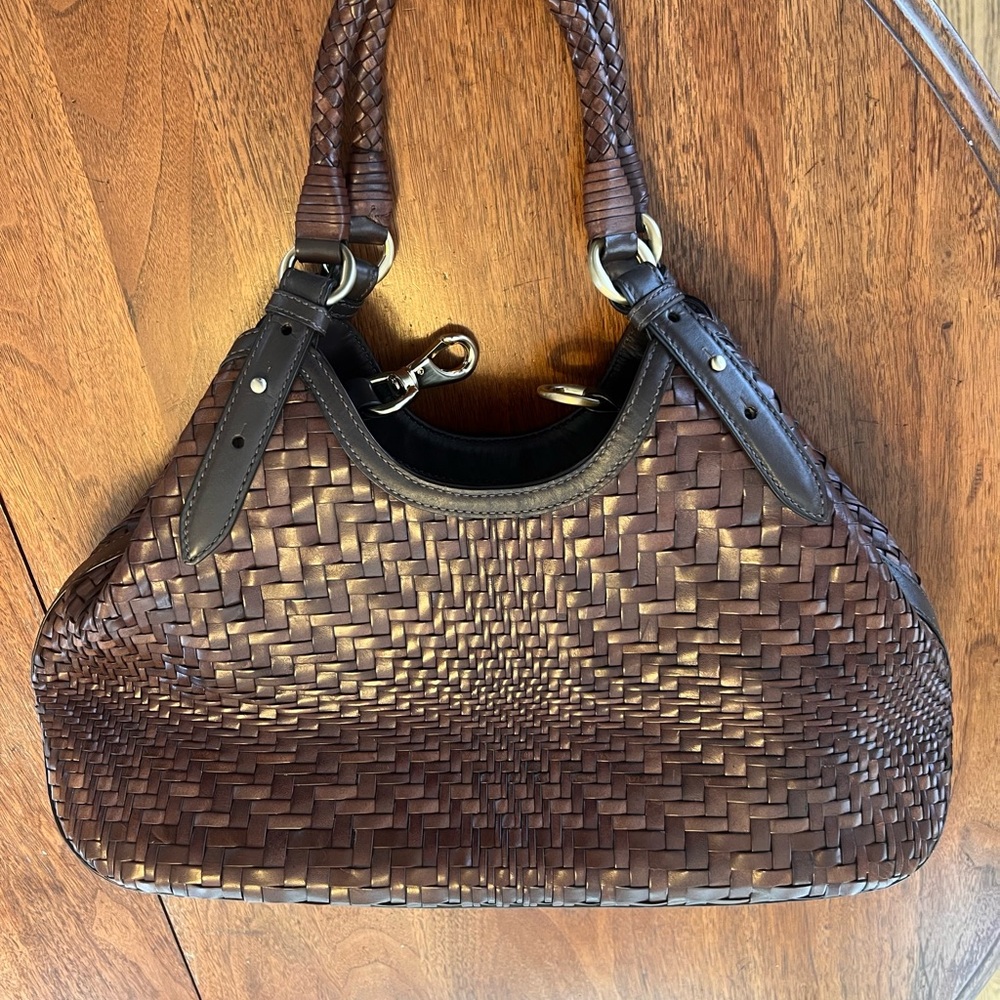 Cole Haan Woven Leather Satchel Handbag in Dark Brown - Picture 6 of 8